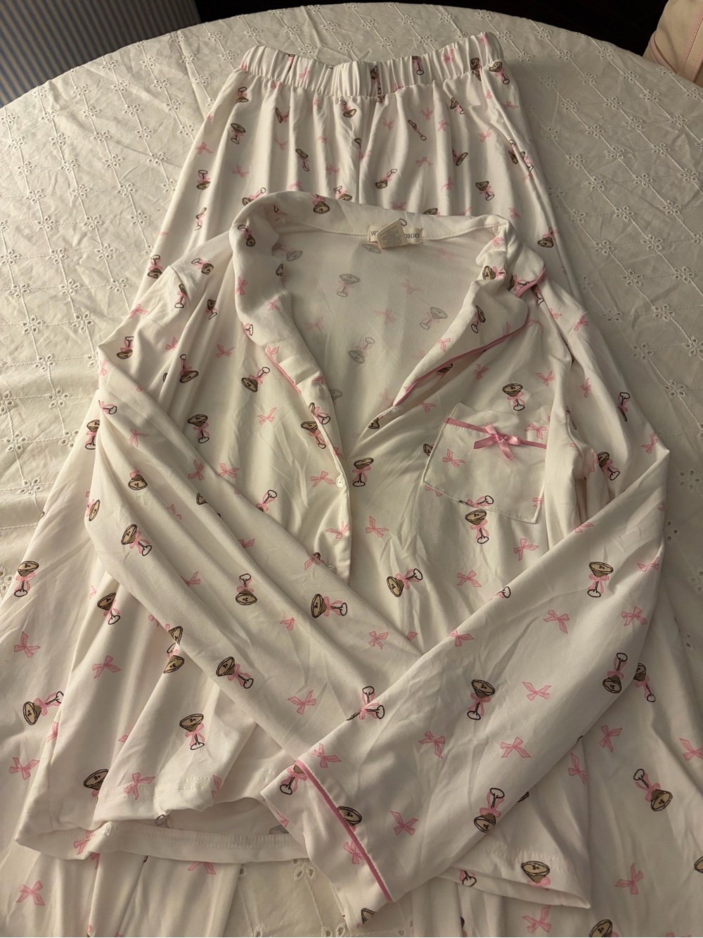 Women’s Cream and Pink Espresso Martini Printed Pajama Set
